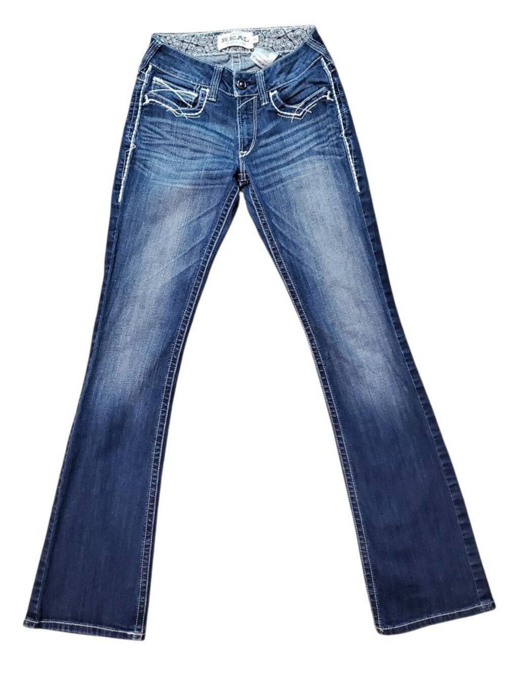Ariat Mid Rise Boot Dark Wash Embroidered Western Jeans - Size 27L